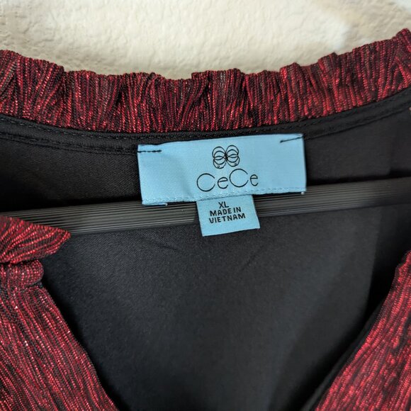 CeCe Women Red Metallic Puff-Sleeve Ruffled Mini Dress Holiday New Years Part XL - Picture 3 of 8